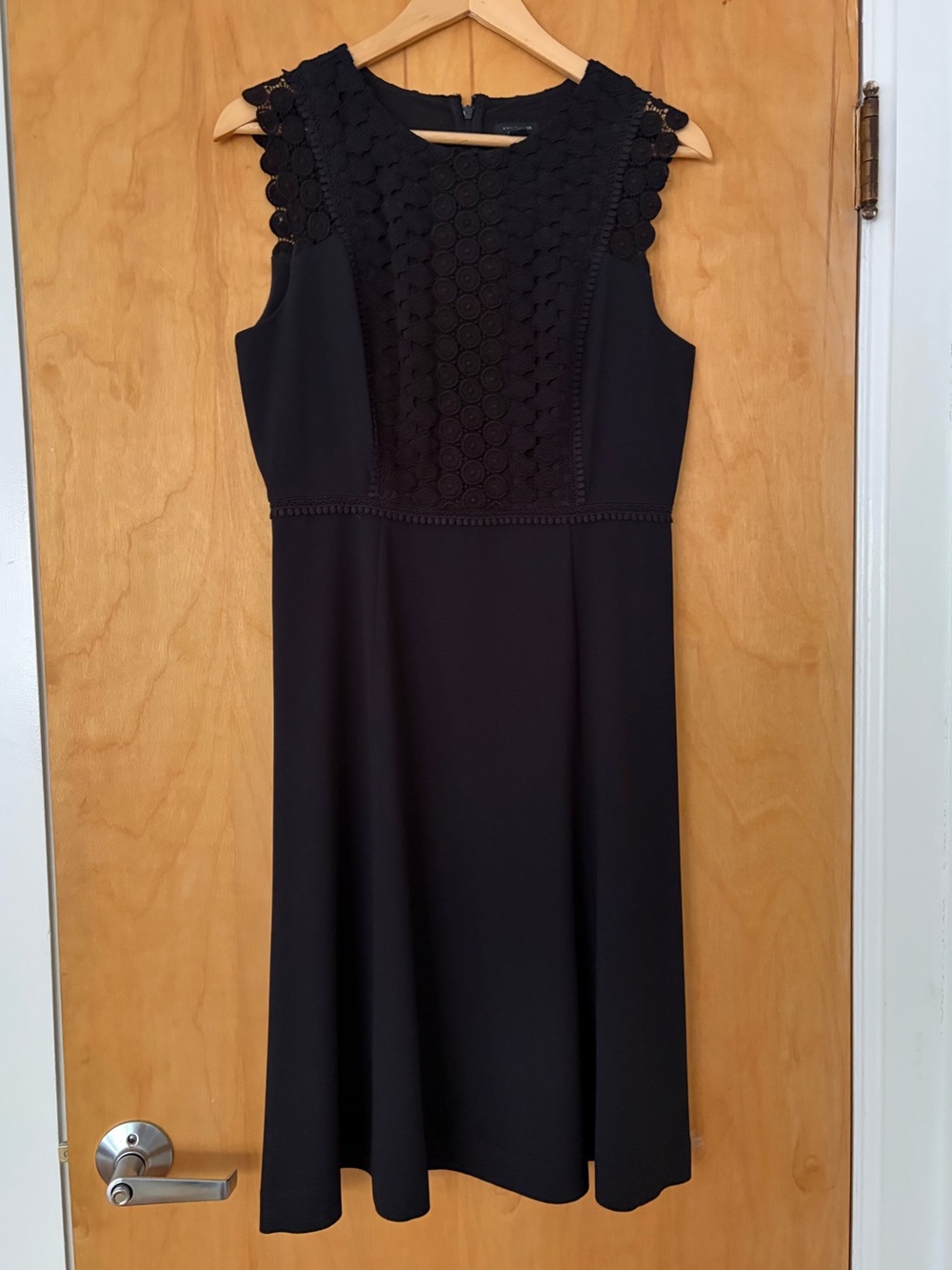 Ann Taylor Black Sleeveless Midi Dress with Lace Yoke NWOT